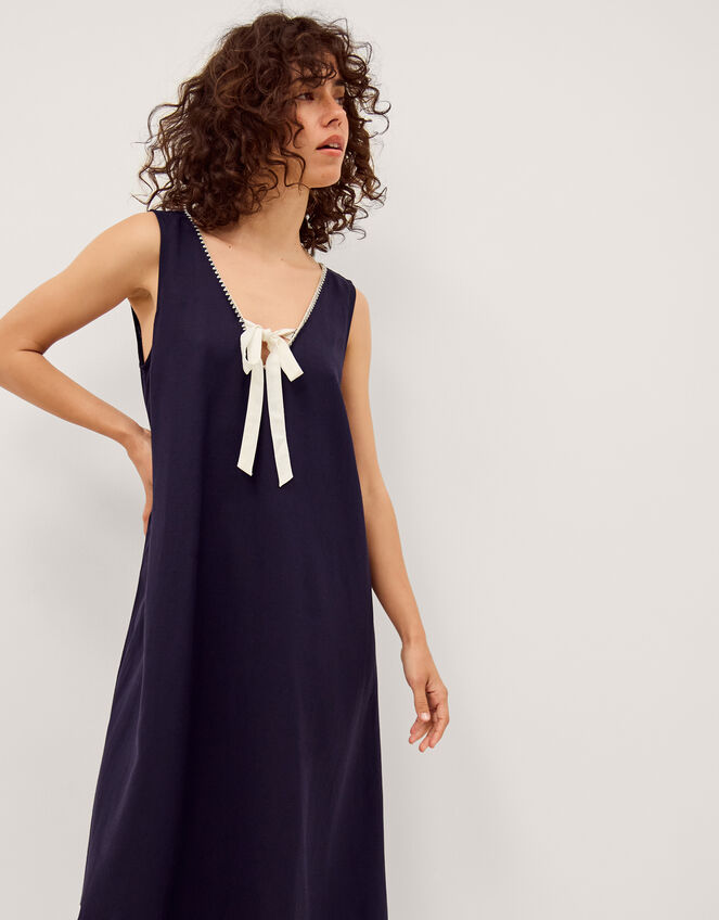 Gigi Bow Linen Blend Midi Dress Blue | Day Dresses | Monsoon US.