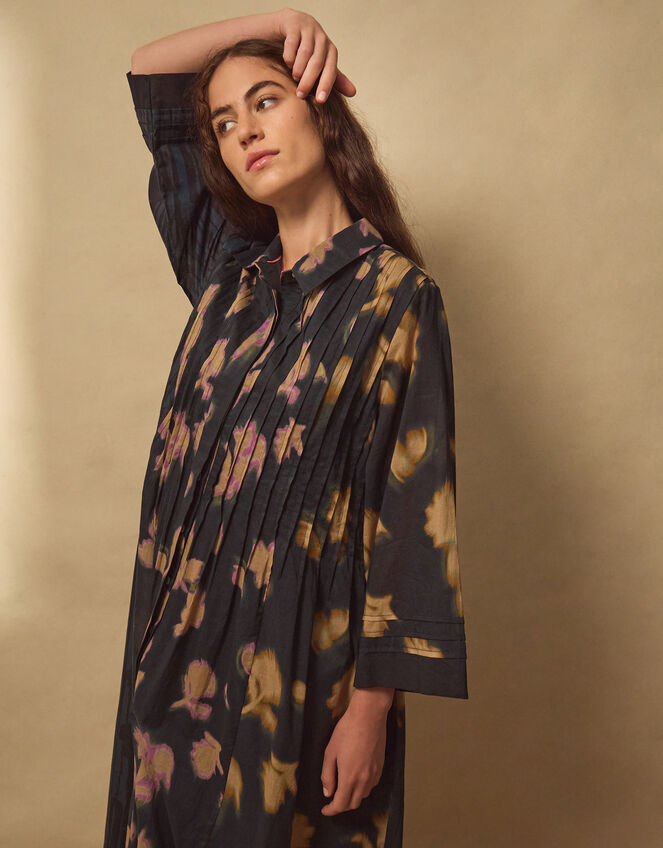 East Hannah Blurred Floral Midi Shirt Dress, Teal (TEAL), large