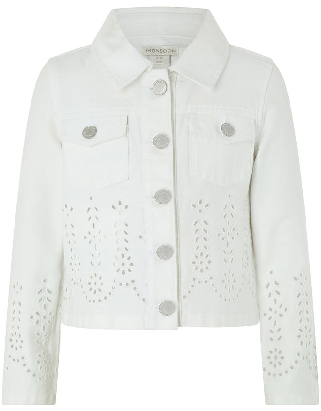 Missy Schiffli Denim Jacket, White (WHITE), large