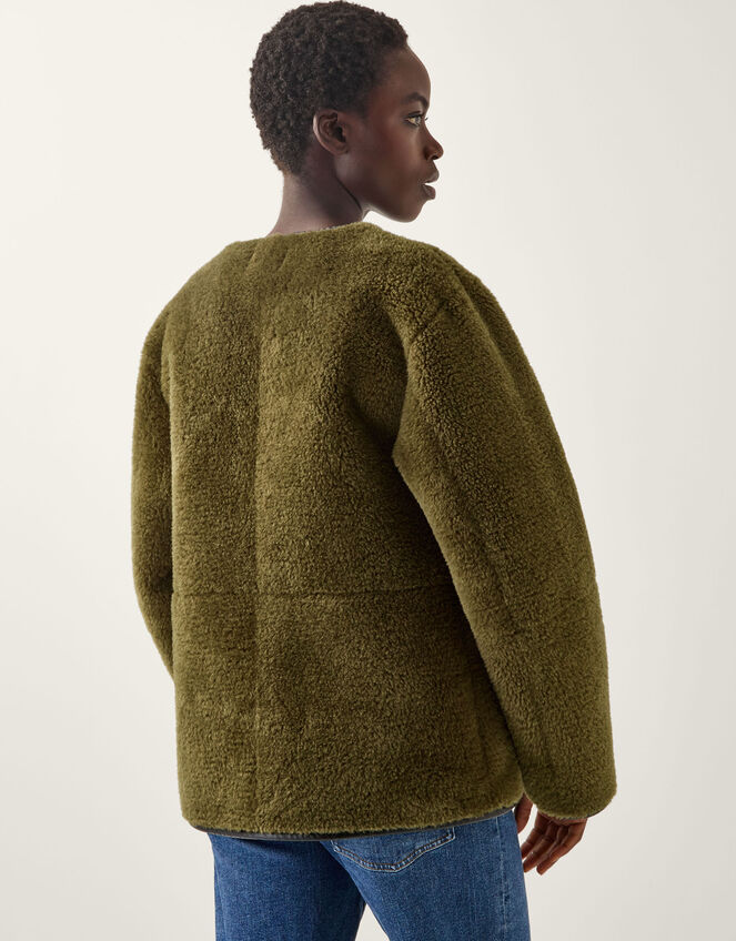 Lara Faux Fur Teddy Jacket, Green (KHAKI), large