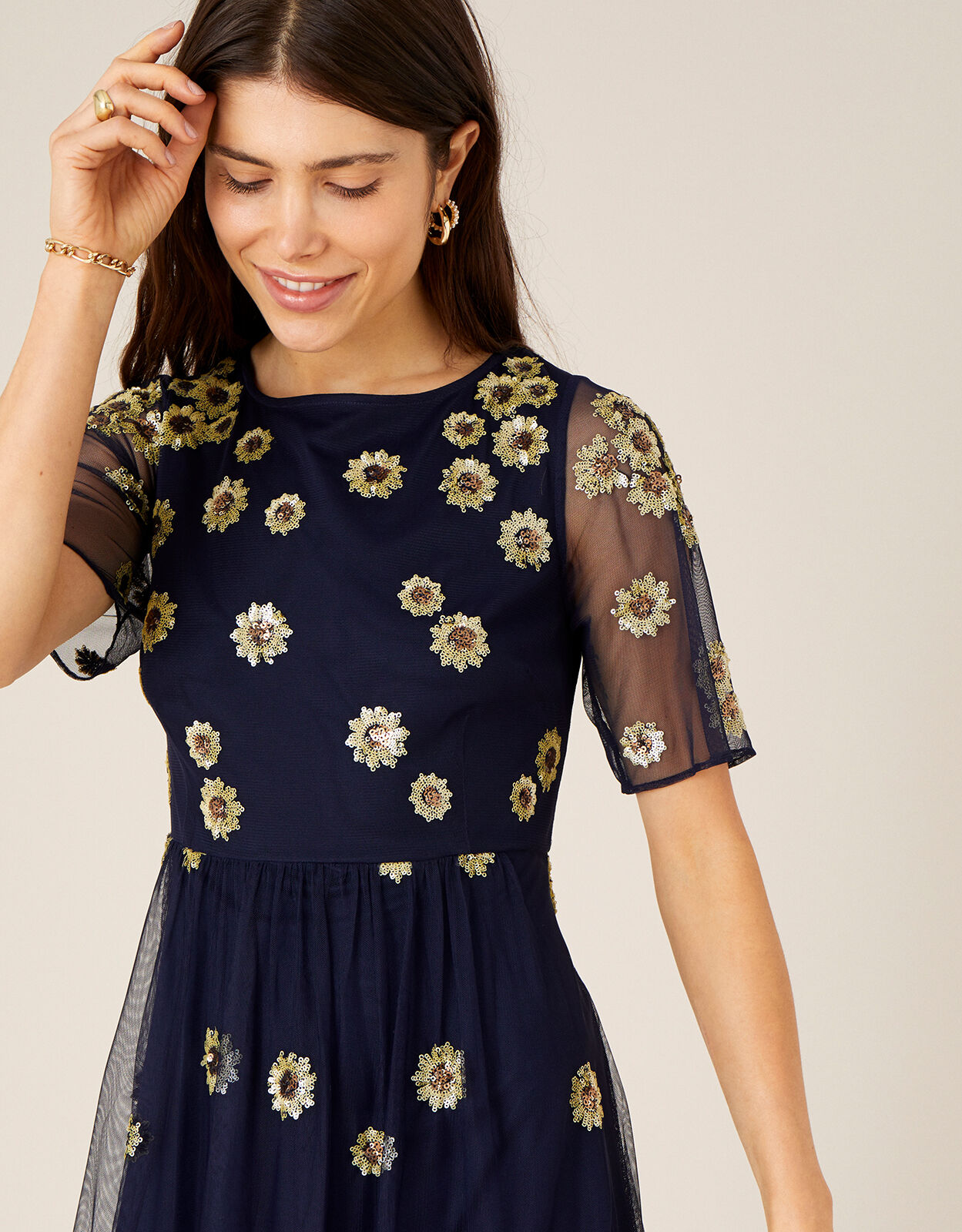 Navy sunflower dress sale