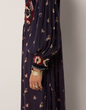 Maison Hotel Ginevra Embroidered Floral Print Midi Dress, Blue (BLUE), large