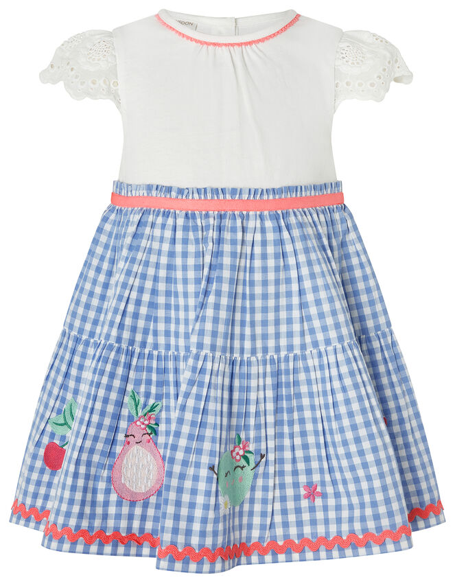 Baby Molly 2-in-1 Gingham Dress with Fruit Embroidery, Blue (BLUE), large