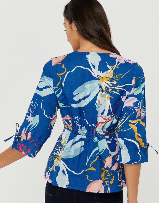 Fleur Blouse in Linen and Organic Cotton, Blue (BLUE), large