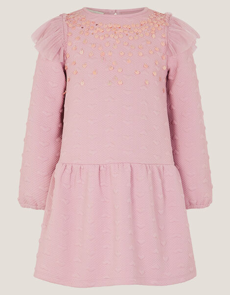 Sequin Heart Quilted Sweatshirt Dress , Pink (PINK), large