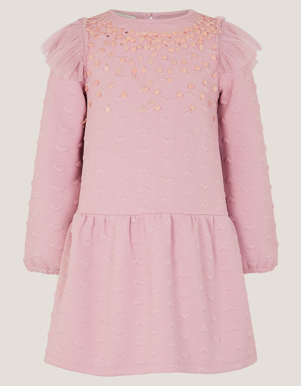Sequin Heart Quilted Sweatshirt Dress , Pink (PINK), large