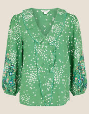 Embroidered Dot Print Blouse, Green (GREEN), large