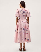 Amber Puff Sleeve Floral Midi Dress, Pink (PINK), large