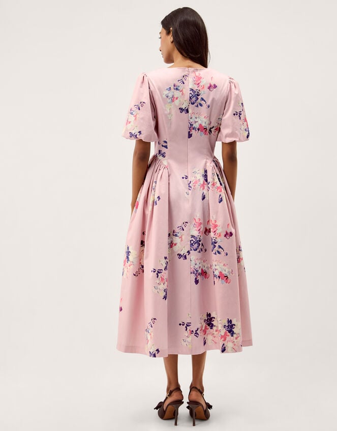 Amber Puff Sleeve Floral Midi Dress, Pink (PINK), large