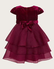 Baby Mabel Embroidered Velvet Dress, Red (BURGUNDY), large