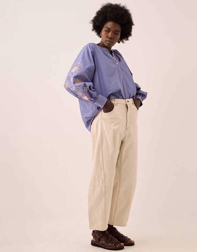 East Anyar Embroidered Cotton Blouse , Blue (BLUE), large