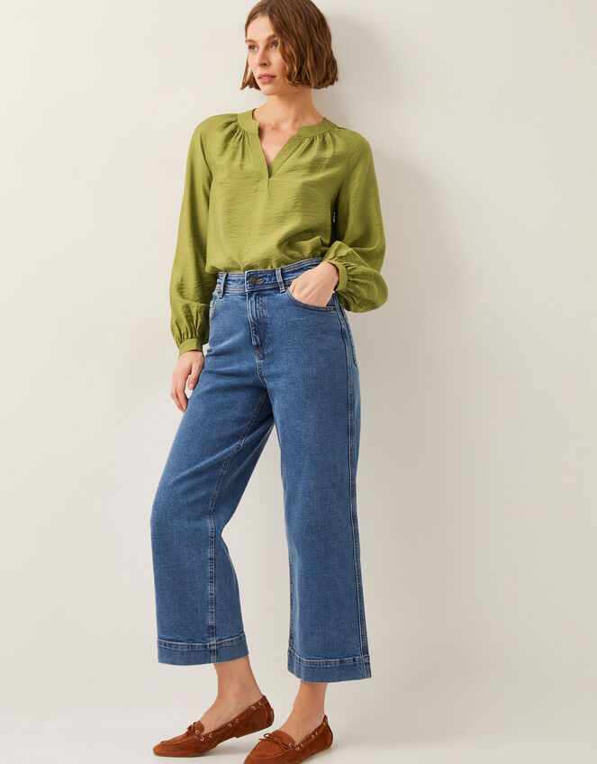 Aya Long Sleeve Satin Blouse, Green (GREEN), large