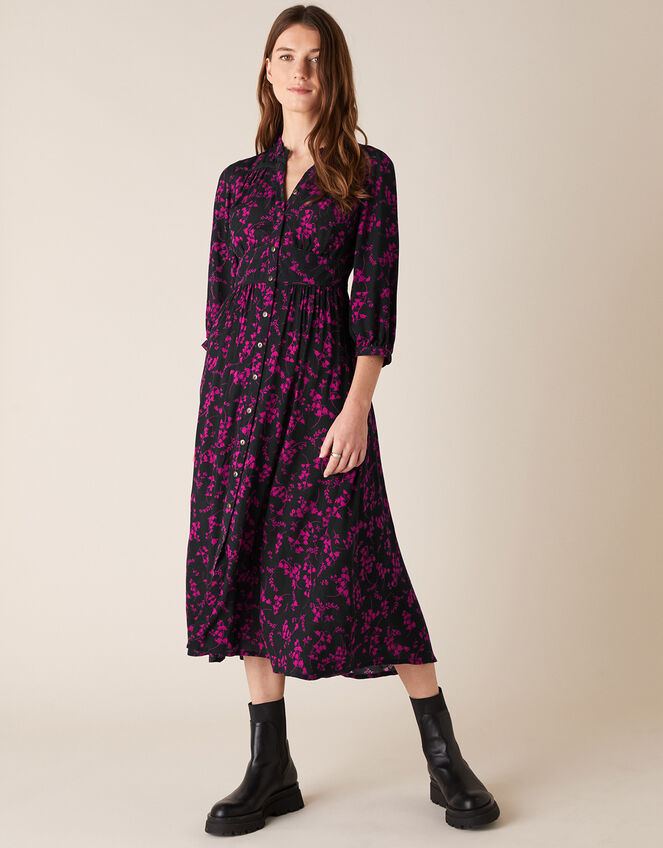 Dolly Floral Midi Dress in LENZING™ ECOVERO™, Blue (NAVY), large