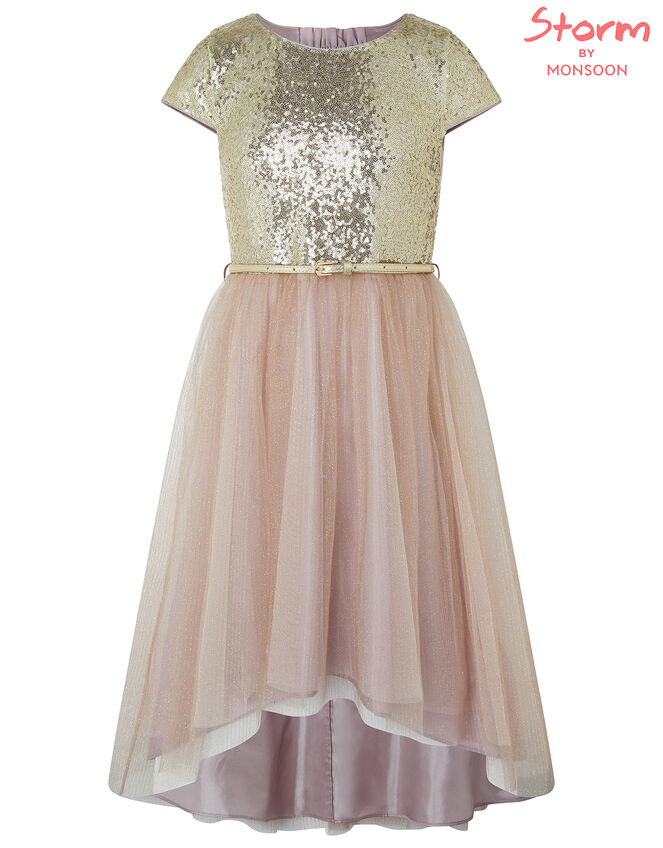 Kylie Gold Sparkle Tiered Prom Dress, Gold (GOLD), large