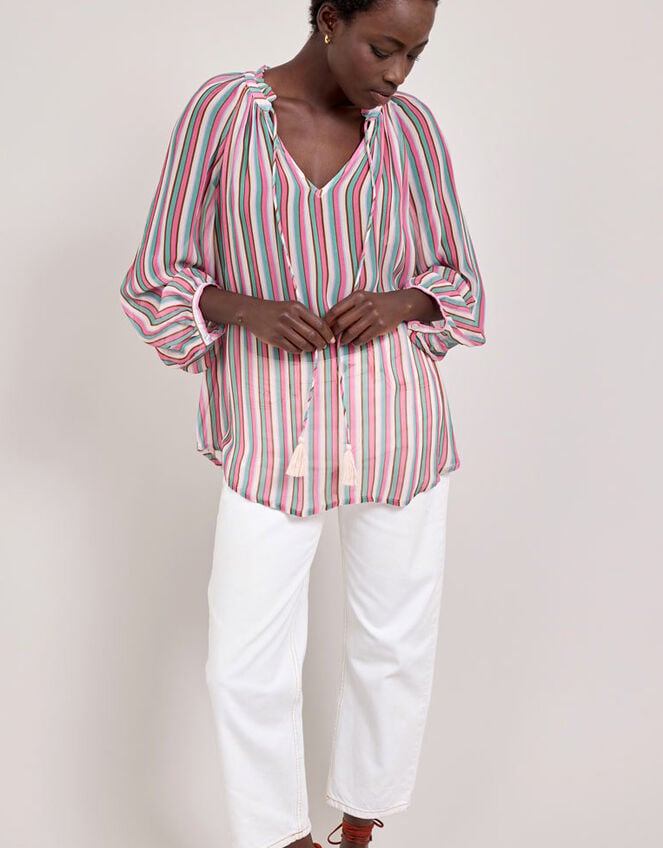 East Shania Sheer Stripe Blouse, Multi (MULTI), large