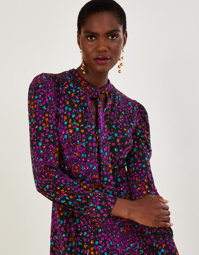 All-Over Foil Print Jersey Dress, Black (BLACK), large
