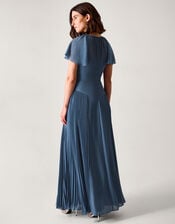 Madison Flutter Sleeve Pleated Bridesmaid Dress, Blue (PETROL), large