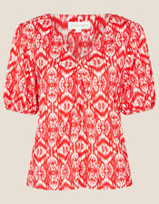 Ikat Printed Jersey Top, Red (RED), large