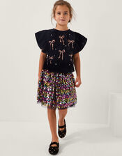 Velvet Bow Top & Sequin Skirt Set, Black (BLACK), large