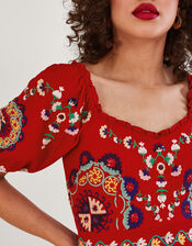 Alicia Hand-Embellished Tiered Maxi Dress, Red (RED), large
