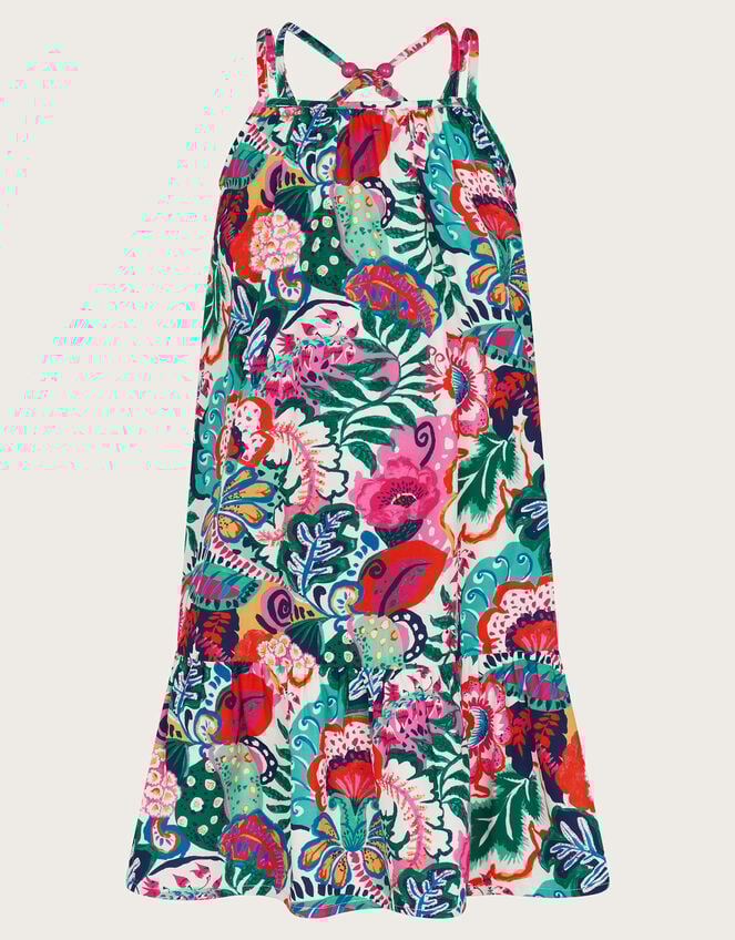 Tropical Floral Swing Dress, Green (GREEN), large