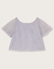 Nicola Embroidered Puff Sleeve Top, Purple (LILAC), large