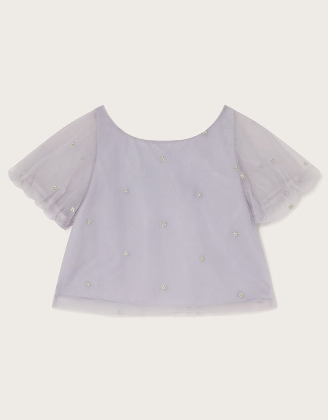 Nicola Embroidered Puff Sleeve Top, Purple (LILAC), large