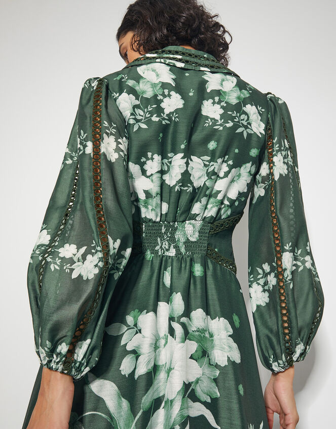 Amari Floral Midi Shirt Dress, Green (DARK GREEN), large