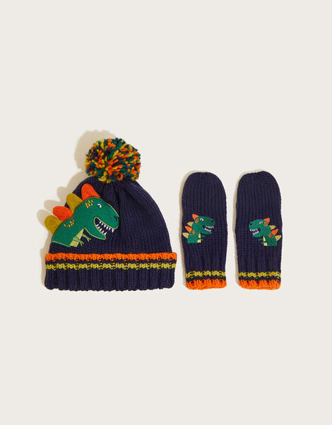 Bing Dinosaur Hat and Mitten Set, Blue (NAVY), large