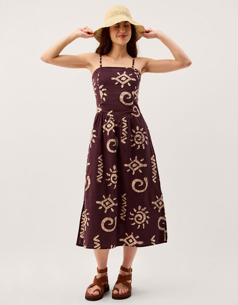 Mafalda Sun Print Bandeau Midi Dress, Brown (CHOCOLATE), large