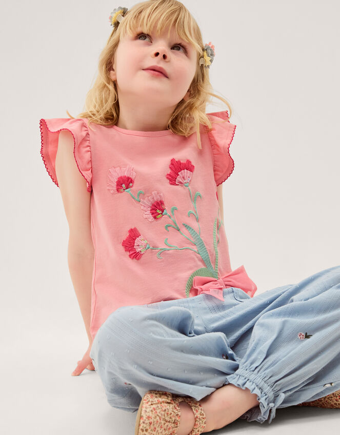 Tulip Embroidered Bow T-Shirt, Pink (PINK), large
