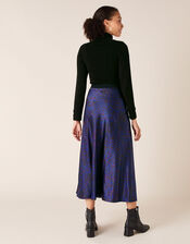 Animal Print Satin Skirt, Blue (BLUE), large