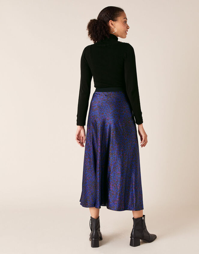 Animal Print Satin Skirt, Blue (BLUE), large