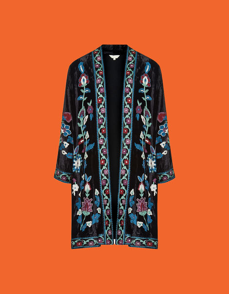 East Tara Embroidered Velvet Jacket Black, Black (BLACK), large