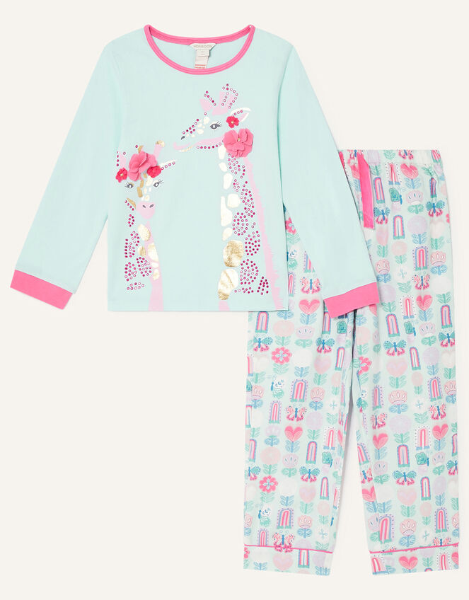 Gwyneth Giraffe Pyjama Set, Blue (AQUA), large
