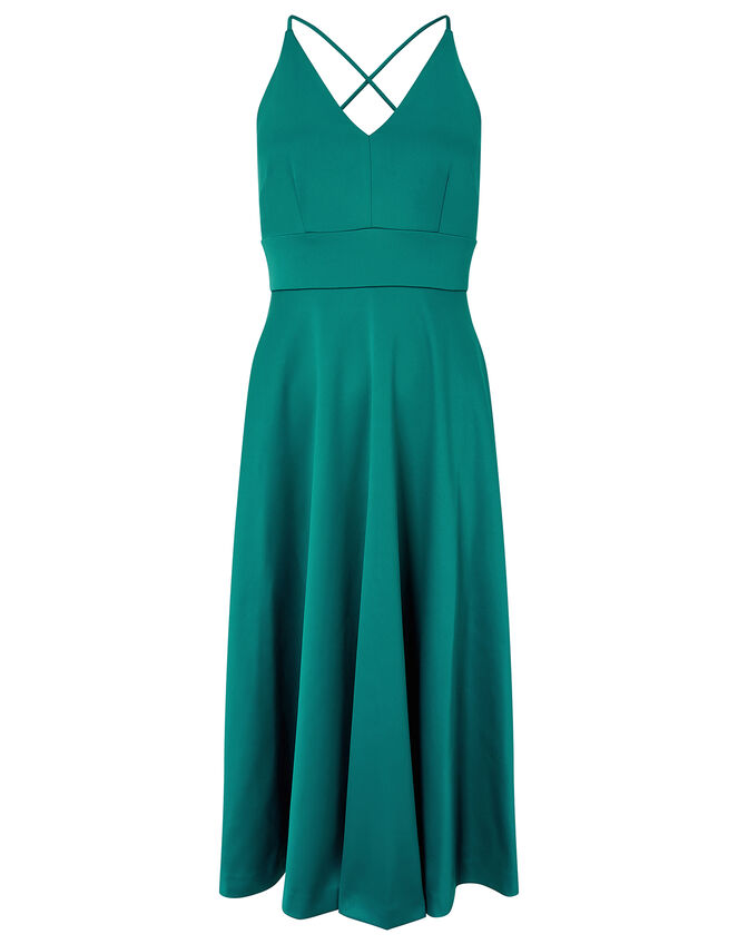 Stevie Structured Cross-Strap Midi Dress, Teal (TEAL), large