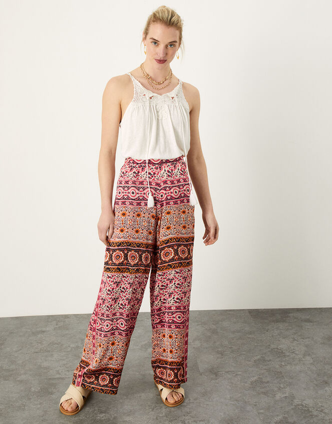 Skylar Print Trousers in Sustainable Viscose, Natural (NATURAL), large