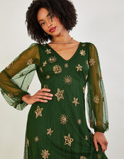 Vanessa Star Sequin Midi Dress, Green (GREEN), large