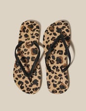 Leopard Print Flip Flops, Natural (NEUTRAL), large