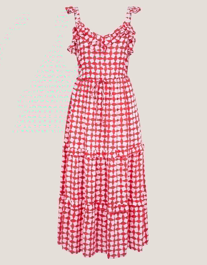 Geena Geometric Woodblock Midi Dress, Orange (CORAL), large