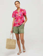 Dhana Floral Top in Linen and Organic Cotton, Pink (PINK), large