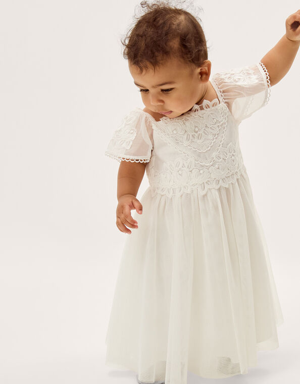 Baby Floella Floral Lace Dress, Ivory (IVORY), large