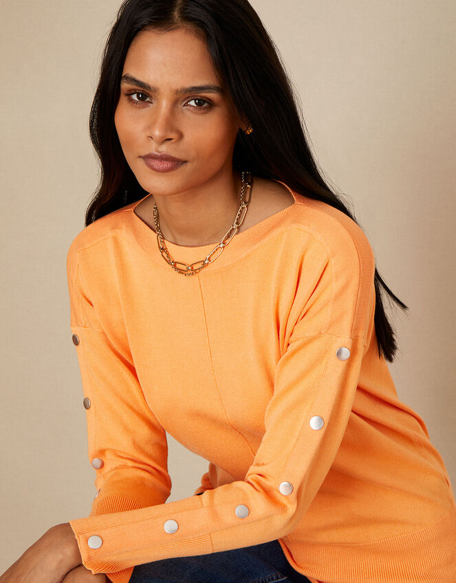 Slash Neck Popper Jumper, Orange (ORANGE), large