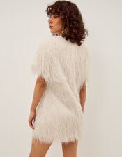 Tori Short Sleeve Fringe Mini Dress, Ivory (IVORY), large