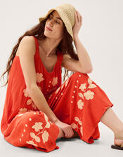 Eliana Floral Embroidered Culotte Jumpsuit, Orange (ORANGE), large