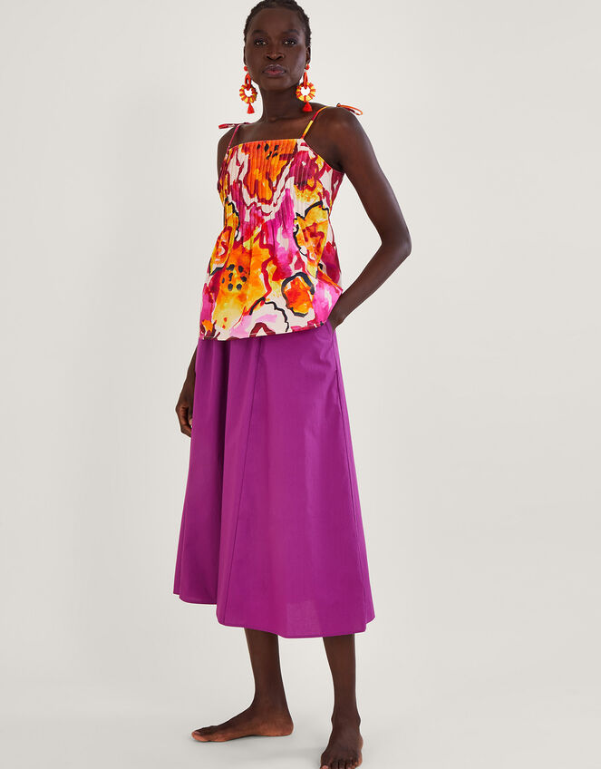 Chantal Pleated Print Cami Top, Orange (ORANGE), large