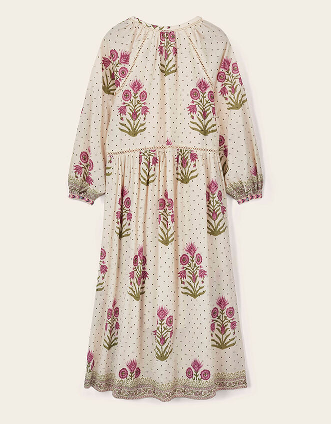 East Roza Hand-Woodblock Floral Cotton Dress, Multi (MULTI), large