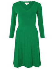 Scallop V-Neck Dress with Sustainable Viscose, Green (GREEN), large