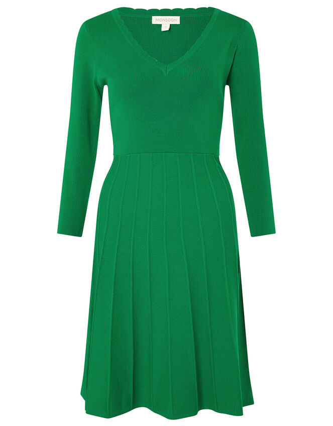 Scallop V-Neck Dress with Sustainable Viscose, Green (GREEN), large