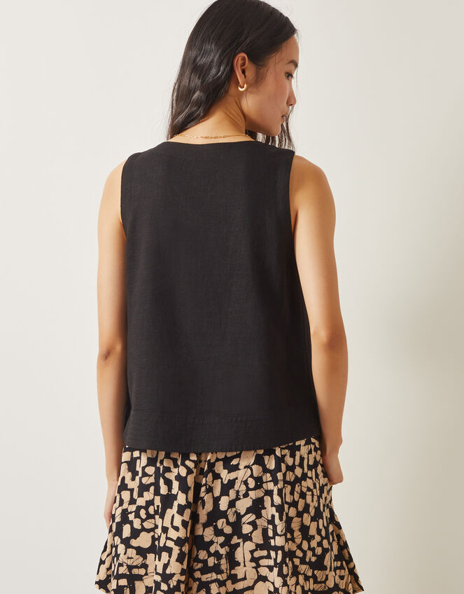 Lucy Linen Blend Button Tank Top, Black (BLACK), large